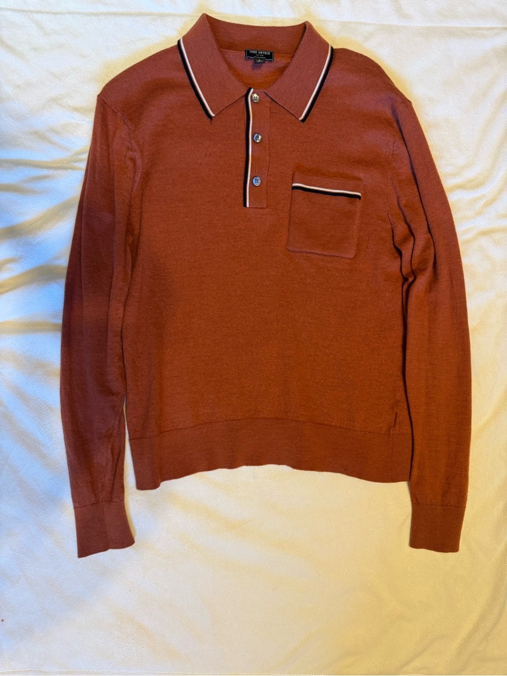 Todd Snyder Rust Long-Sleeve Polo with Contrast Trim